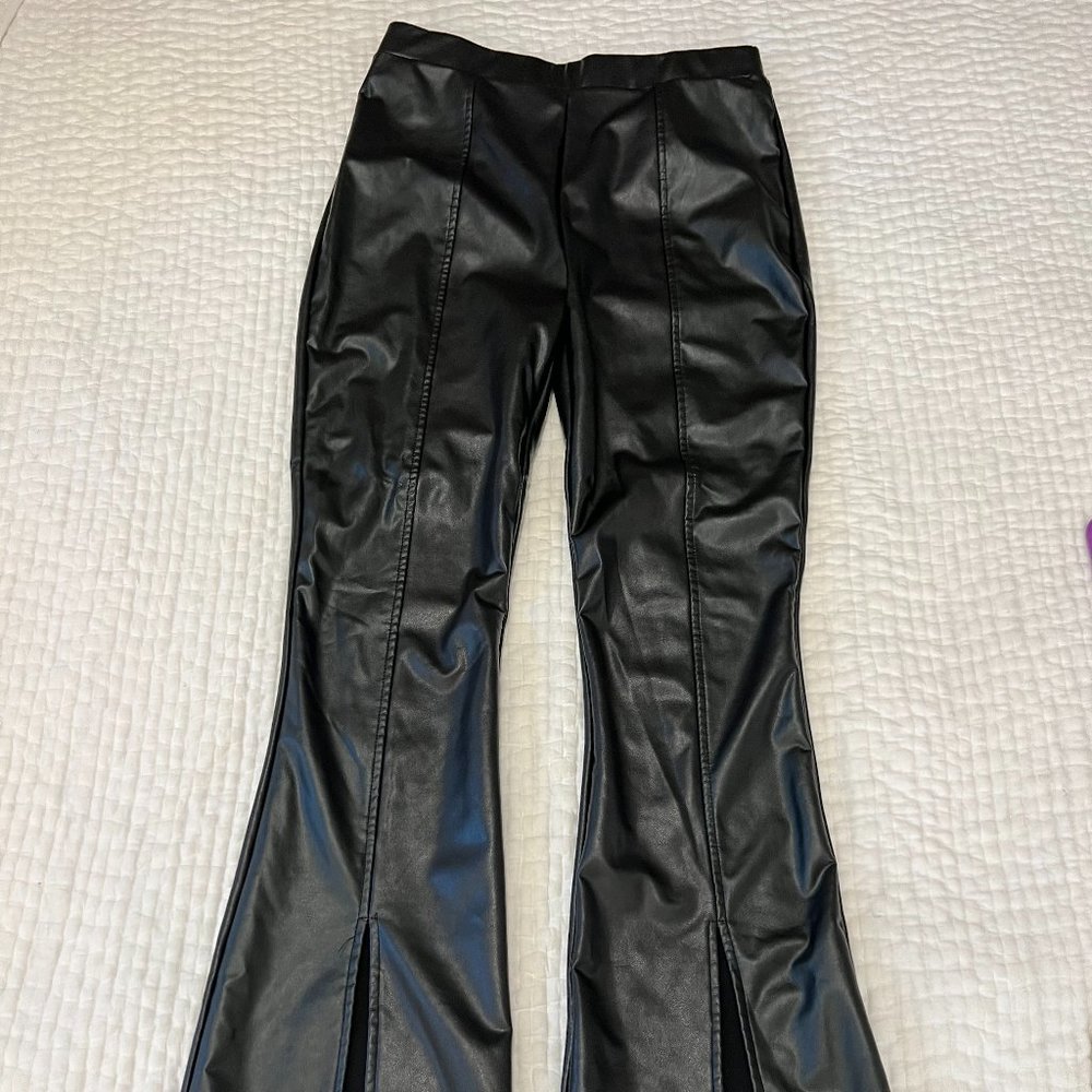Faux Leather Black Pants with Slits at Bottom Size M